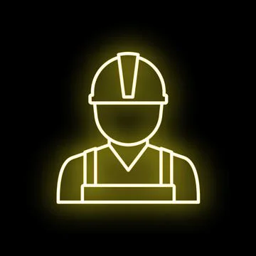 Construction worker neon line icon glowing yellow light Stock Illustration