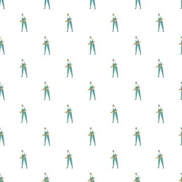 Construction worker operating drill tool seamless pattern Stock Illustration