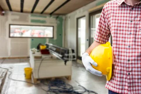 A construction worker or foreman at a construction site Stock Photos
