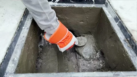 Construction worker or mason man is working with cement for building drainage Stock Footage 209156623