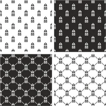 Construction Worker or Miner Avatar Seamless Pattern Set Stock Illustration