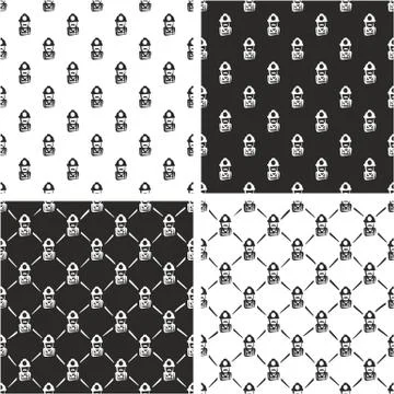 Construction Worker or Miner Avatar Freehand Seamless Pattern Set Stock Illustration