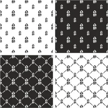 Construction Worker or Miner Avatar Freehand Big &amp; Small Seamless Pattern Set Stock Illustration