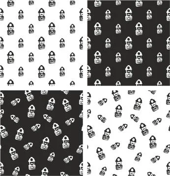 Construction Worker or Miner Avatar Freehand Big &amp; Small Aligned &amp; Random Sea Stock Illustration