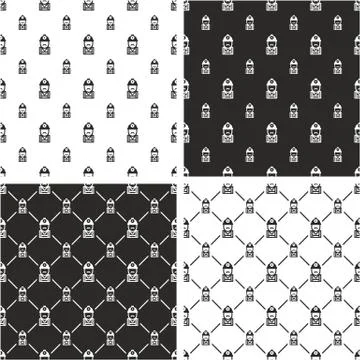 Construction Worker or Miner Avatar Big &amp; Small Seamless Pattern Set Stock Illustration