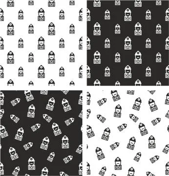 Construction Worker or Miner Avatar Big &amp; Small Aligned &amp; Random Seamless Pat Stock Illustration