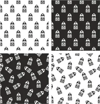 Construction Worker or Miner Avatar Aligned &amp; Random Seamless Pattern Set Stock Illustration