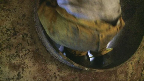 Construction worker or welder climbing through metal work and pipes 1 Stock Footage 123721134