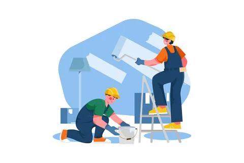 Construction worker painting wall 스톡 일러스트