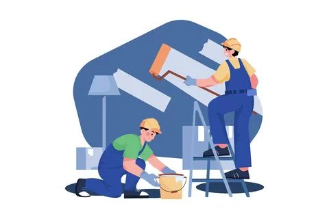 Construction worker painting wall 스톡 일러스트