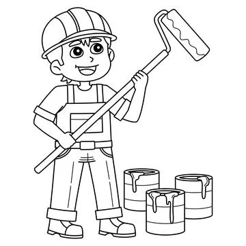 Construction Worker Painting the Wall Isolated 스톡 일러스트