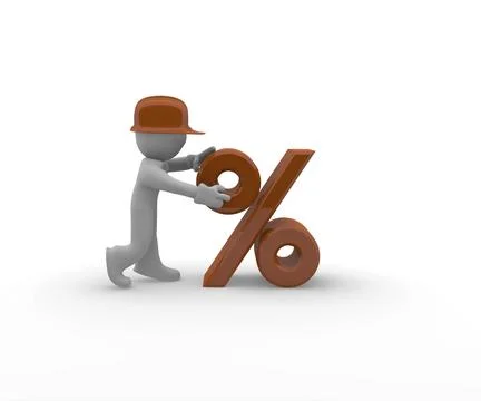Construction worker with a percent icon on a white background Stockillustratie