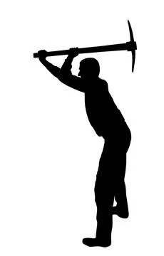 Construction worker with pickax  vector silhouette Stock Illustration