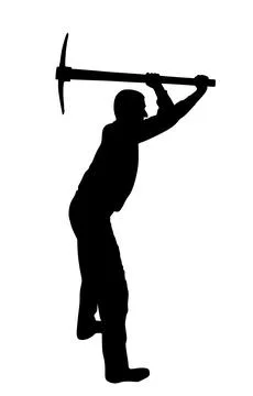 Construction worker with pickax  vector silhouette Stock Illustration