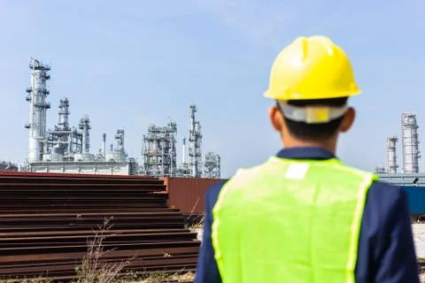 Construction Worker Planning Contractor Checking  at site gas, oil, energy an Stock Photos