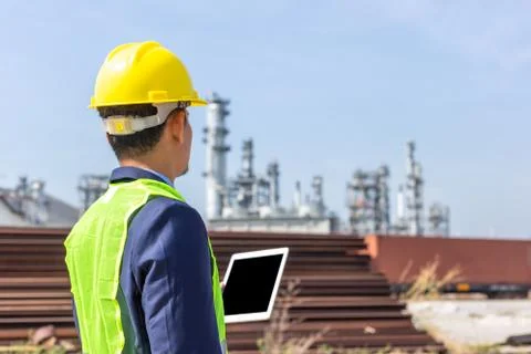 Construction Worker Planning Contractor Checking  at site gas, oil, energy an Stock Photos