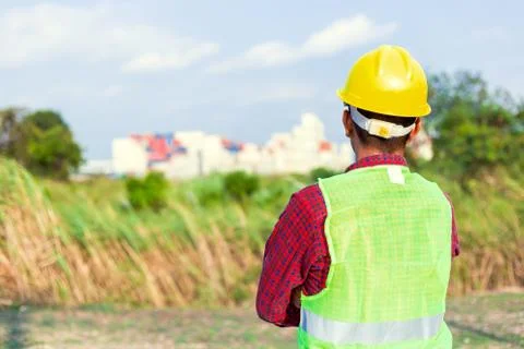 Construction Worker Planning Contractor Checking  at site gas, oil, energy an Stock Photos