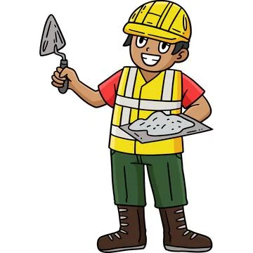 Construction Worker with Plaster Cartoon Clipart Stock Illustration