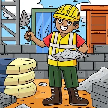 Construction Worker with a Plaster Colored Cartoon Stock Illustration