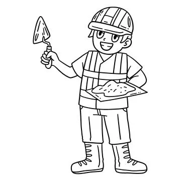 Construction Worker with Plaster Isolated Coloring Stock Illustration