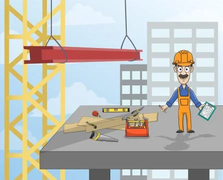 Construction worker on platform Stock Illustration