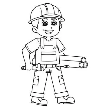 Construction Worker Plumber Isolated Coloring Stock Illustration