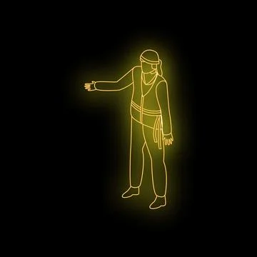 Construction worker pointing with neon yellow line on black background Illustrazione stock