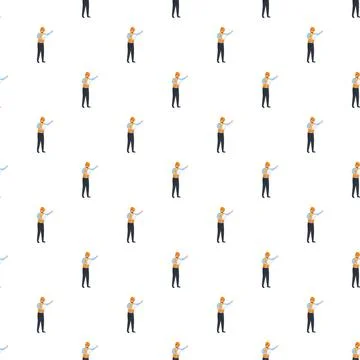Construction worker pointing seamless pattern background Illustrazione stock
