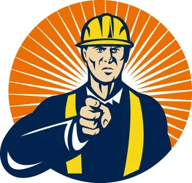 Construction worker pointing at you Illustrazione stock