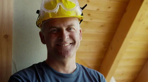 Construction worker, portrait of happy mason smiling at camera Stock Footage 25455828