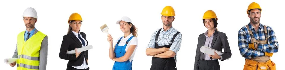Construction worker portrait set 스톡 사진