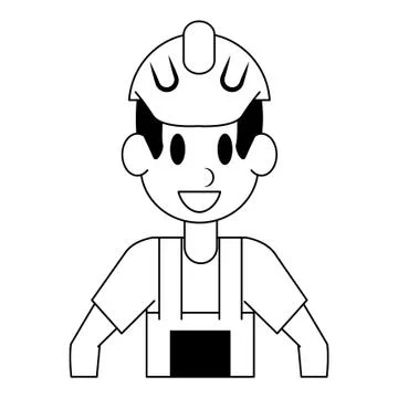 Construction worker professional character cartoon in black and white Stock Illustration