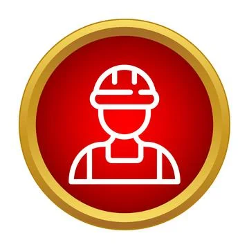 Construction worker profile outline in red circle Illustrazione stock