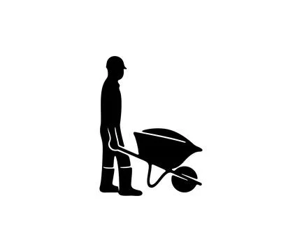 Construction worker pulling a wheelbarrow, craftsman pushing a wheelbarrow Illustration