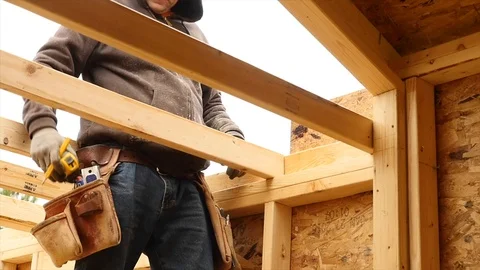 Construction Worker Puting Tools in His Toolbelt Stock Footage