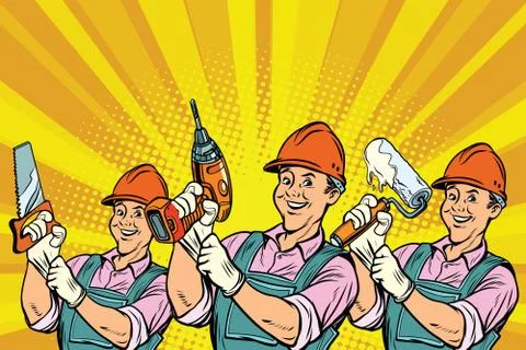 Construction worker with the repair tools Stock Illustration