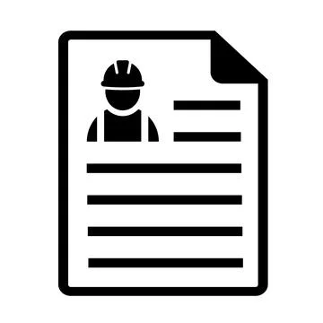 Construction worker resume icon. Contract symbol Illustrazione stock