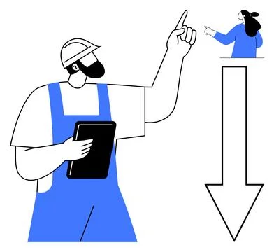 Construction Worker Reviewing Plans and Direction with Supervisor Stock Illustration