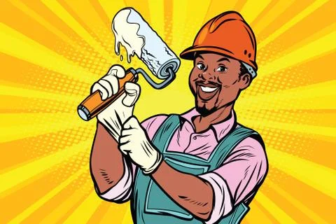 Construction worker with roller for paint Stock Illustration