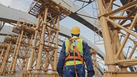 Construction Worker with Safety Belt at Work Stock Footage 161950082