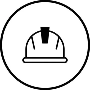 Construction Worker Safety Gear Symbol: Black and White Hard Hat Icon in a .. Stock Illustration