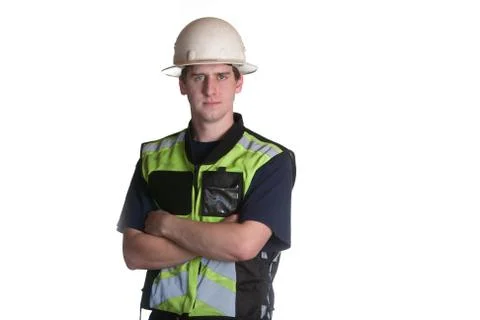 Construction worker in safety jacket Stock-Fotos