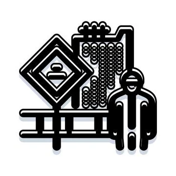 Construction worker safety sign and material stack Stock Illustration