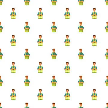 Construction worker in safety vest repeating pattern Stock Illustration
