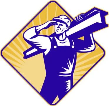 Construction worker salute carry i-beam Stock Illustration