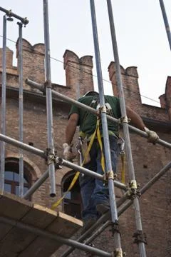 Construction worker on scaffold Stock Photos
