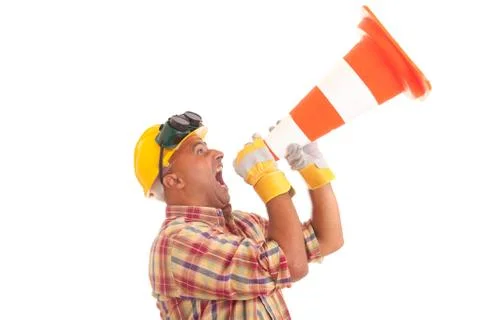 Construction worker screaming Stock Photos