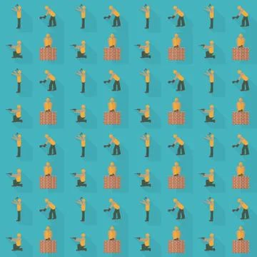 Construction worker seamless pattern. Design template vector illustration. Mason Stock Illustration