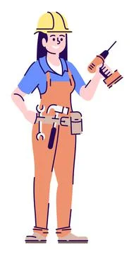 Construction worker semi flat RGB color vector illustration Stock Illustration
