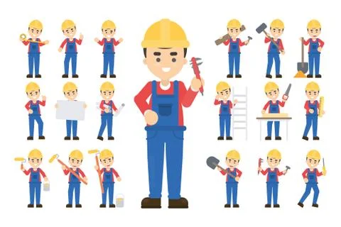 Construction worker set. Illustrazione stock